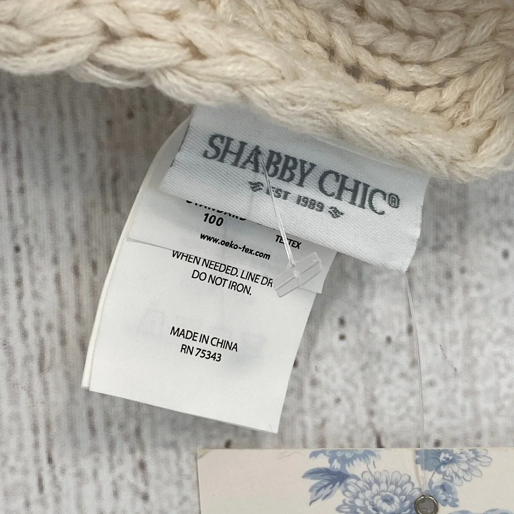 Shabby Chic Throw Blanket Cream Pointelle Fan Chunky Knit Scalloped Edge Country